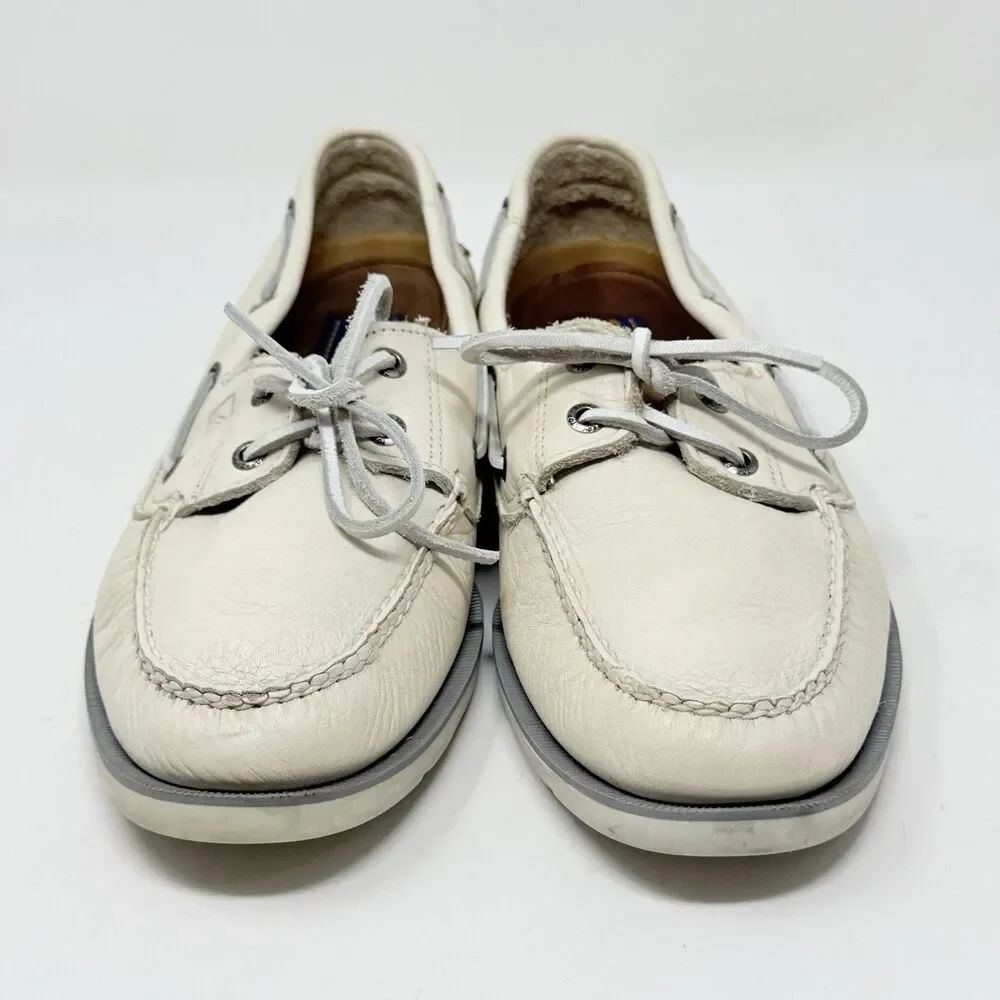 Sperry Top Sider Boat Shoes Mens 11 M Ivory White Leather 2 Eye Casual Moccasin